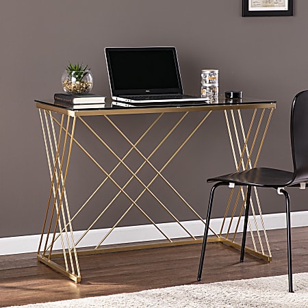 SEI Furniture Dezby 40 W Modern Glass Top Writing Desk GlassGold