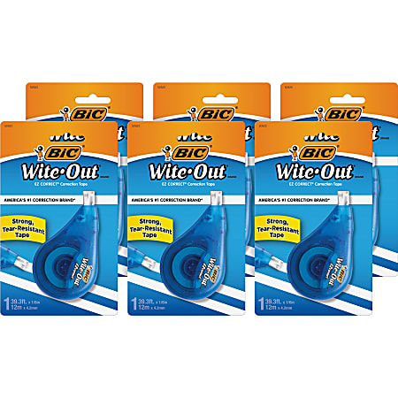 BIC Wite-Out EZ CORRECT Correction Tape - 0.20" Width x 39.40 ft Length - 1 Line(s) - White Tape - Tear Resistant, Photo-safe, Odorless - 6 / Box - White