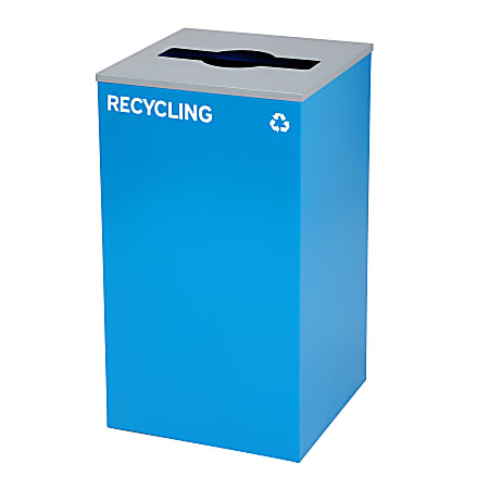 Alpine Industries Stainless Steel Recycling Bin With Mixed Lid, 29 Gal, 30”H x 16-15/16”W x 16-15/16”D, Blue