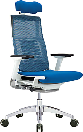 Raynor Powerfit Erognomic Fabric High-Back Executive Office Chair, White/Blue