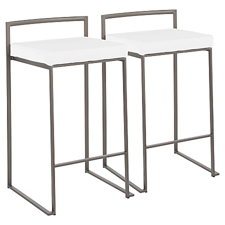 LumiSource Fuji Stacker Counter Stools, White Seat/Antique Frame, Set Of 2 Stools, B26FUJIANVW2