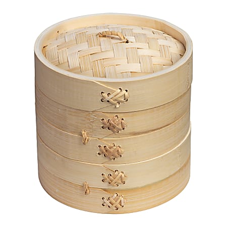 Joyce Chen 2-Tier Bamboo Steamer Baskets With Lid, 5-1/2"H x 6"W x 6"D
