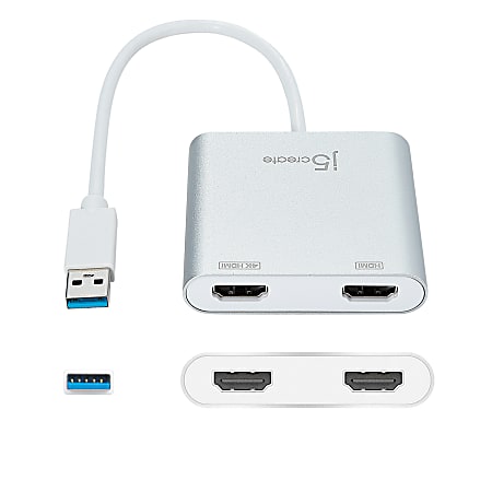 j5create USB 3.0 To Dual HDMI Cable 12.5 Silver JUA365 - Office Depot