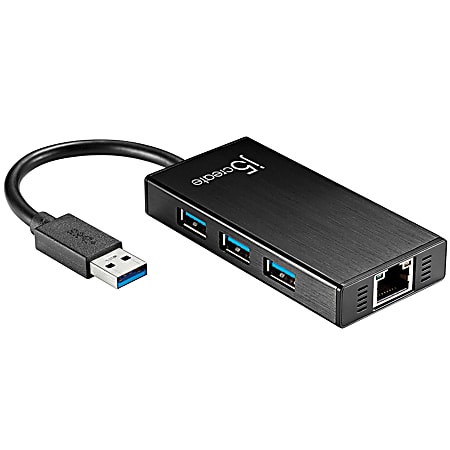 j5create 3-Port USB 3.0 Gigabit Ethernet Hub, Black,
