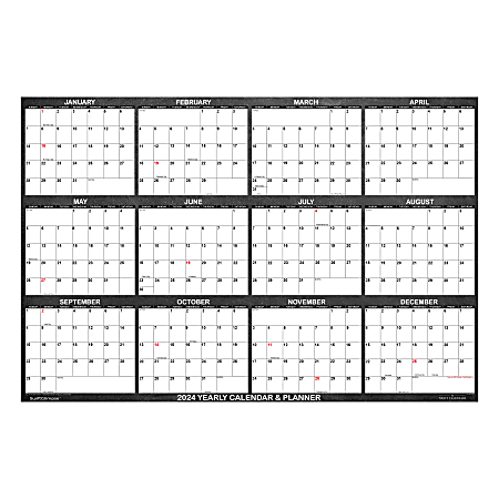 2024 SwiftGlimpse Designer Series Wet/Dry-Erase Laminated Yearly Wall Calendar, 36" x 24", Chalkboard