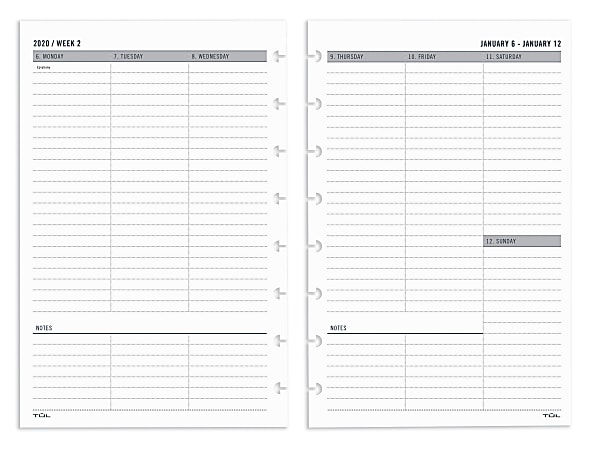 TUL® Discbound Weekly/Monthly Refill Pages, Junior Size, January to December 2020
