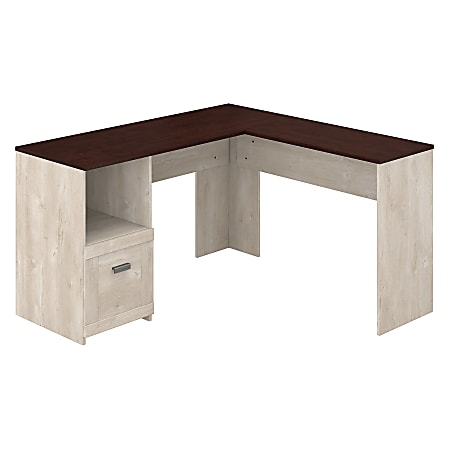 Bush Furniture Townhill 54"W L-Shaped Desk, Washed Gray/Madison Cherry, Standard Delivery