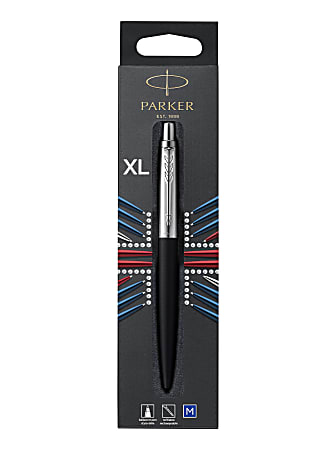 Parker Jotter XL Ballpoint Pen, Richmond Matte Black, Chrome Trim, Medium Point, Blue Ink