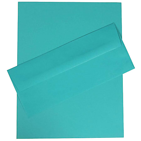 JAM Paper® Stationery Set, 8 1/2" x 11", 30% Recycled, Sea Blue, Set Of 100 Envelopes And 100 Sheets