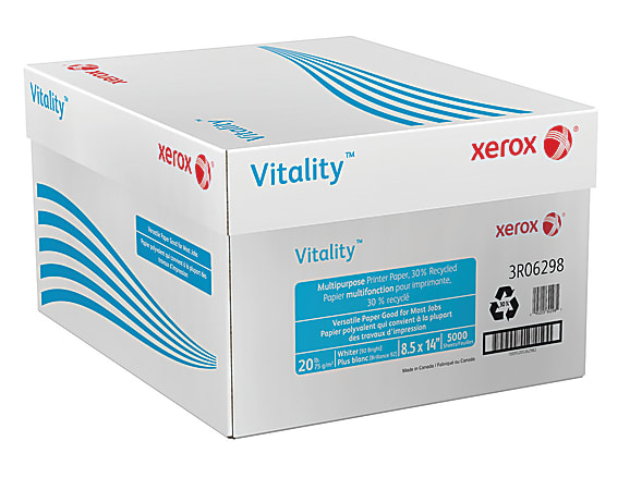 Xerox® Vitality™ Multi-Use Printer & Copy Paper, White, Legal (8.5" x 14"), 5000 Sheets Per Case, 20 Lb, 92 Brightness, 30% Recycled, FSC® Certified, Case Of 10 Reams