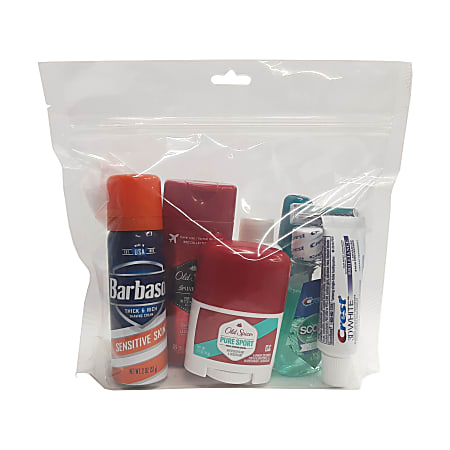 Handy Solutions Men's Resealable Travel Kits, Clear, Case Of 8 Kits