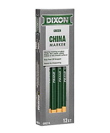 Dixon® Phano® Nontoxic China Markers, Green, Presharpened,  Pack of 12