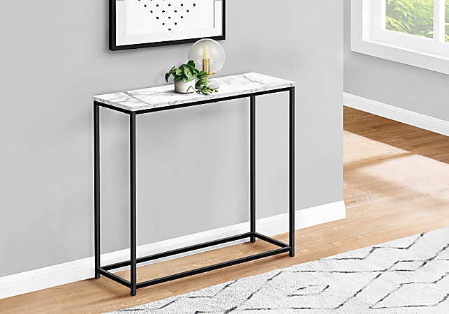 Monarch Specialties Ponce Laminate/Metal Narrow Accent Console Table, 29"H x 31-1/2"W x 11-1/2"D, White Marble/Black