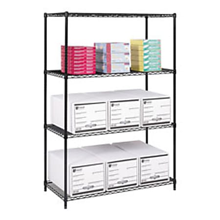 Safco® Industrial Wire Shelving Starter Unit, 48"W x 24"D, Black