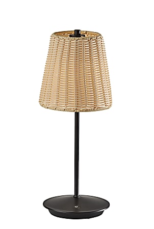 Adesso Andy LED Cordless Indoor/Outdoor Table Lamp, 15”H, Rattan Shade/Black Base