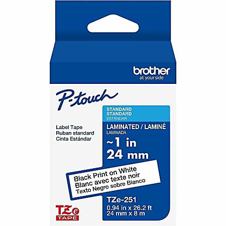 Brother P touch TZe251 Laminated 1 in x 26.2 ft 24mm x 8m Black on