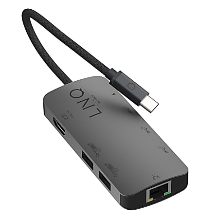 LINQ byELEMENTS 8-In-1 8K Pro Studio SSD USB-C Multiport Hub, 0.269"H x 3.12"W x 1.6929"D, Gray, LQ48022