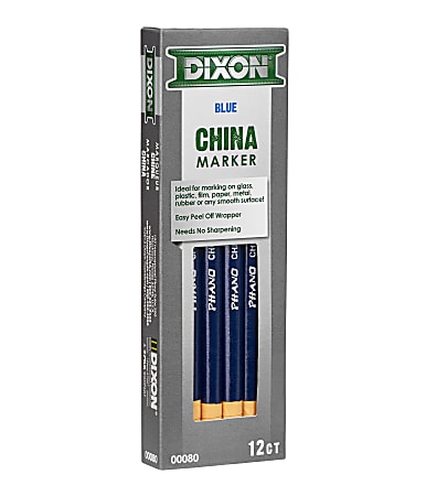 Dixon® Phano® Nontoxic China Markers, Blue, Presharpened,  Pack of 12