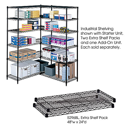 Safco® Extra Shelves For Industrial Wire Shelving, 48"W x 24"D, Black, Pack Of 2
