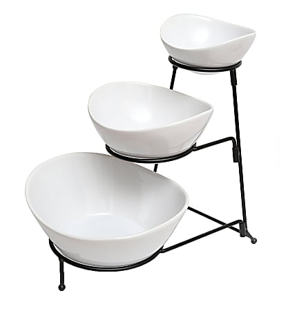 Gibson Elite Gracious Dining 3-Tier Bowl Server Set, White/Black