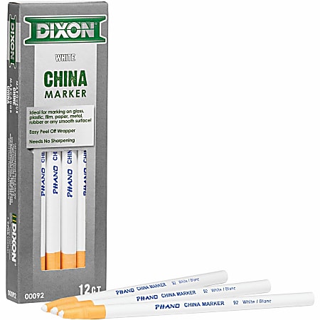 Dixon Phano Non-Toxic China Marker - White Lead - White Barrel - 12 / Box