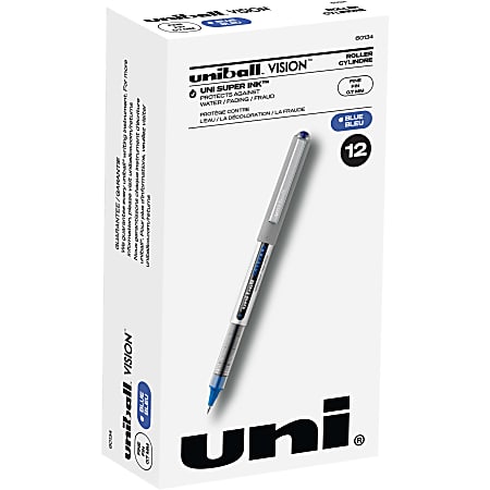 uni ball Vision Rollerball Pens Fine Point 0.7 mm Gray Barrel Blue Ink Pack  Of 12 - Office Depot