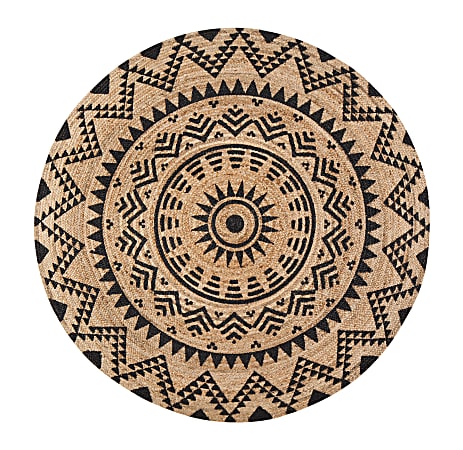 Anji Mountain Round Cortez Rug, 48", Tan/Black