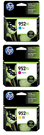 HP 952XL High-Yield Cyan/Magenta/Yellow Ink Cartridges, Set Of 3 Cartridges, HP952XLCMY-OD
