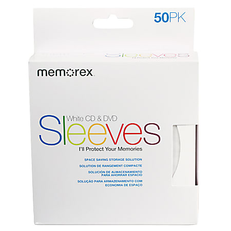 Memorex® CD/DVD Sleeves, White, Pack Of 50
