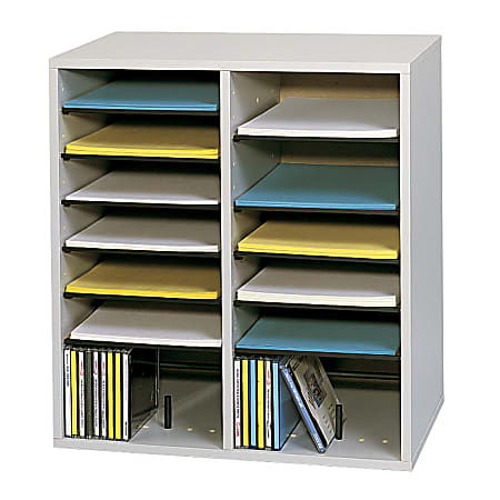 Safco® Adjustable Wood Literature Organizer, 20"H x 19 1/2"W x 11 3/4"D, 16 Compartments, Gray