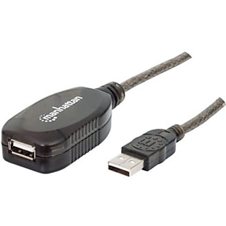 Manhattan Hi-Speed A Male/A Female USB Active Extension Cable, 33'