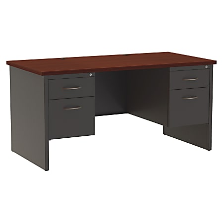 WorkPro® Modular 60"W x 30"D Double-Pedestal Computer Desk, Charcoal/Mahogany