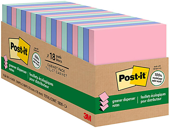 Post-it® Notes Greener Pop-Up Notes, 3" x 3",Sweet Sprinkles Collection, 18 Pads/Pack, 100 Sheets/Pad