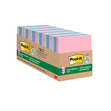 Post-it® Greener Pop Up 100% Recycled Paper Notes, 3 x 3 in, 18 Sticky Note Pads, 100 Sheets/Pad, Accordion Sticky Notes, Sweet Sprinkles
