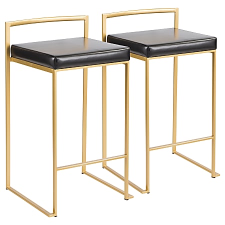 LumiSource Fuji Stacker Counter Stools, Black Seat/Gold Frame, Set of 2 Stools