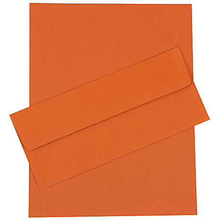 JAM Paper® Business Stationery Set, 8 1/2" x 11", Dark Orange, Set Of 50 Sheets And 50 Envelopes