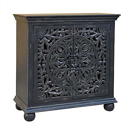 Coast to Coast Yasmine 2-Door Accent Cabinet, 39"H x 37"W x 18"D, Distressed Bree Black