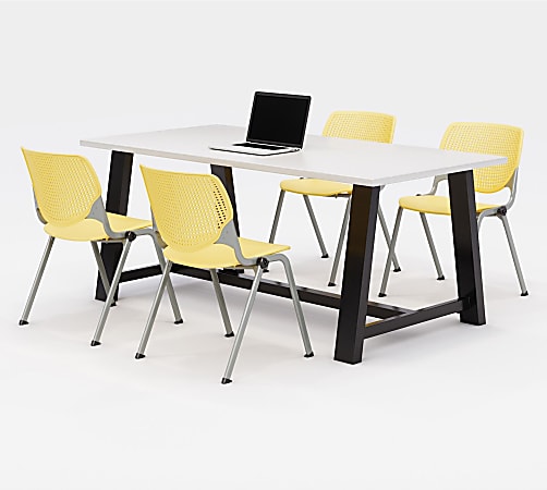 KFI Studios Midtown Table With 4 Stacking Chairs, 30"H x 36"W x 72"D, Designer White/Yellow