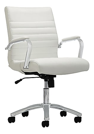 Realspace&reg; Modern Comfort Winsley Bonded Leather Mid-Back Manager Office Chair, White/Silver, BIFMA Compliant
