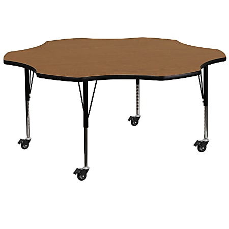 Flash Furniture Mobile Height Adjustable Thermal Laminate Flower Activity Table, 25-3/8”H x 60''W, Oak