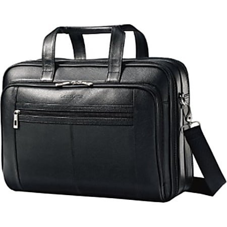 Samsonite Carrying Case (Briefcase) for 15.6" Notebook - Black - Leather Body - Checkpoint Friendly - Shoulder Strap, Handle - 12" Height x 16.3" Width x 4.8" Depth