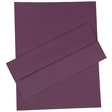 JAM Paper® Business Stationery Set, 8 1/2" x 11", Dark Purple, Set Of 50 Sheets And 50 Envelopes