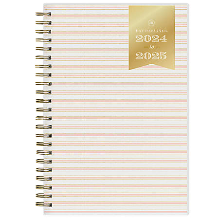 2024-2025 Day Designer Weekly/Monthly Planning Calendar, 5" x 8", Ticking Stripe Blush Frosted, July To June, 144852