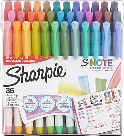 Sharpie S-Note Creative Markers, Chisel Tip, Assorted Colors, Pack Of 36 Markers