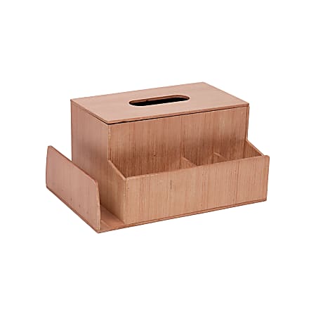 Mind Reader Bali Collection 4-Compartment Tissue Box Holder And Organizer, 5-1/2"H x 7"W x 11-1/4"D, Brown