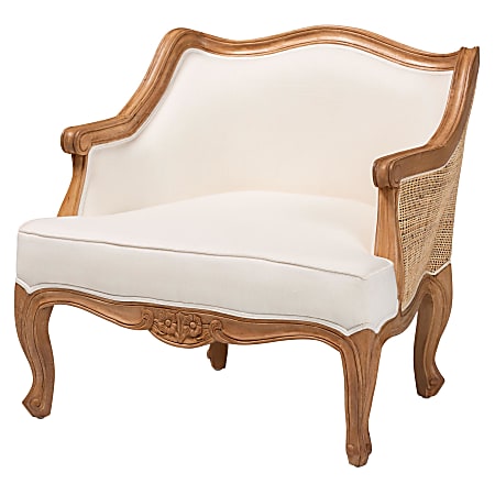 bali & pari Sylvestra Traditional French Fabric and Wood Low Seat Accent Chair, Beige/Honey Oak