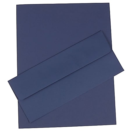 JAM Paper® Business Stationery Set, 8 1/2" x 11", Presidential Blue, Set Of 50 Sheets And 50 Envelopes