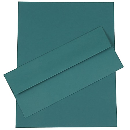 JAM Paper® Business Stationery Set, 8 1/2" x 11", Teal, Set Of 50 Sheets And 50 Envelopes