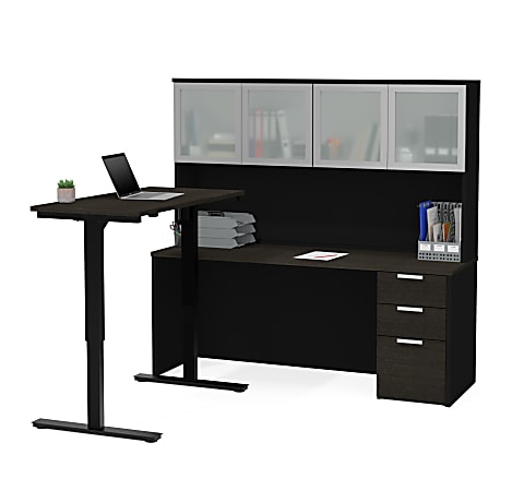 Bestar Pro-Concept Plus 72"W L-Shaped Standing Corner Desk With Hutch, Deep Gray/Black