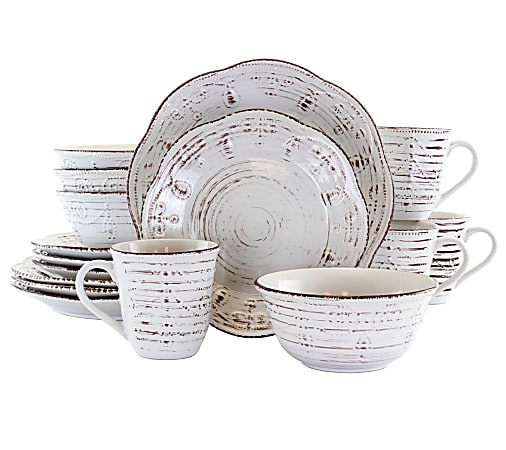 Elama 16 Piece Stoneware Dinnerware Set Rustic Birch Office Depot